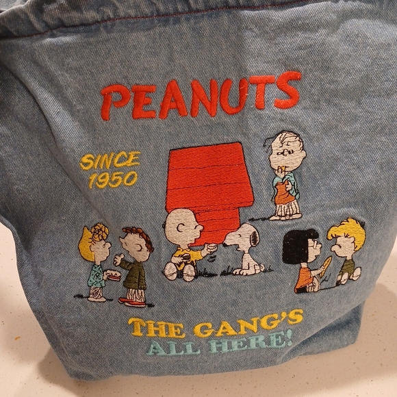Peanuts Denim Tote Bag with Embroidered Characters - Light Blue - Picture 2 of 13